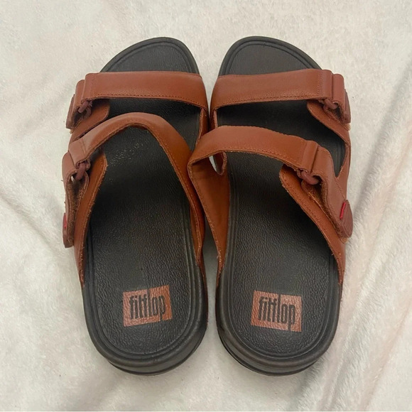 Fitflop  Men\'s Gogh Moc Slides Leather Dark Tan Size 9